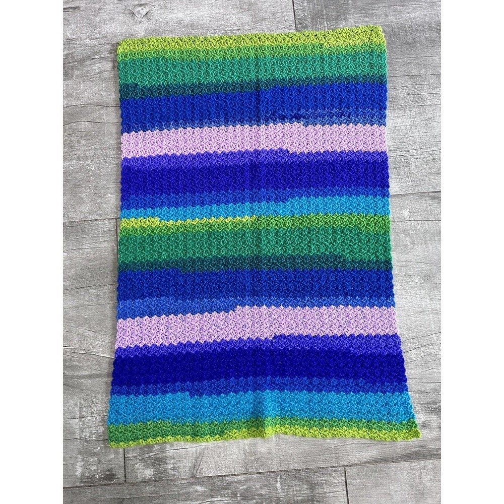 Vintage GRANNY AFGHAN Handmade Crochet Square Blanket Throw 29X38 Multicolor NEW